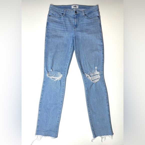 Paige Women's Skyline Ankle Peg Light Blue Distressed Jeans Size- 29 - Picture 11 of 11